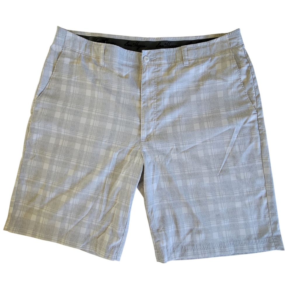 Ben Hogan Golf Shorts Mens 38 Grey White Plaid Performance Stretch Flat Front